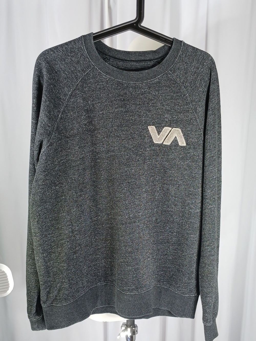 RVCA Men's Dark Charcoal Crewneck Sweatshirt with VA Patch